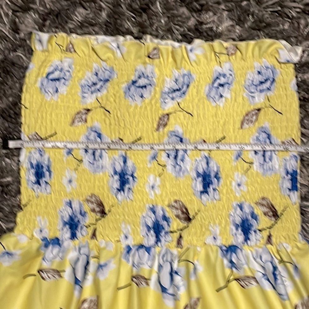 Yellow Floral Strapless Ruffled Dress - Picture 2 of 6